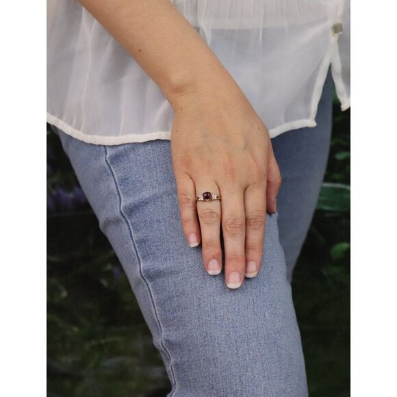 10k Yellow Gold Natural Garnet & Diamond Ring Size 7 1/4 - Picture 4 of 7